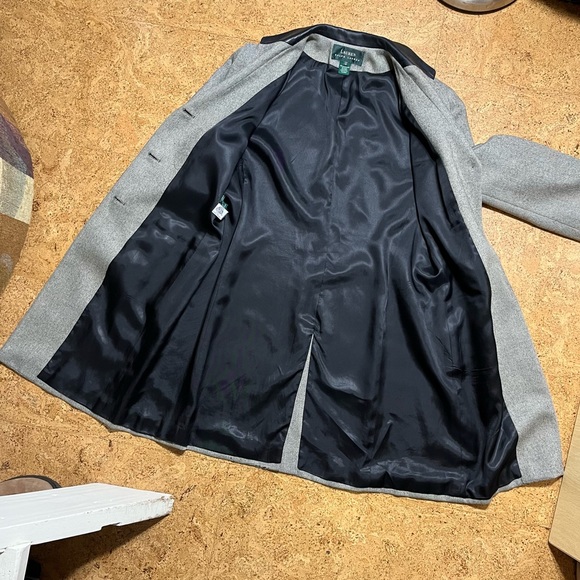 Lauren Ralph Lauren Wm’s Vintage Wool Tweed Leather Collar Long Blazer Jacket - Picture 5 of 15